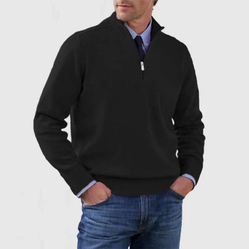 Jerome | Herren Troyer Halbzip Stehkragen – Business-Casual – Strick Karl | Quarter Zipper Knitwear Hirschfeld Schwarz M 