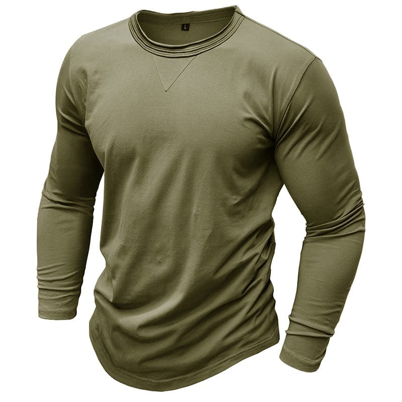 Wyatt | Herren Longsleeve Rundhals – Baumwolle-Stretch – sportlich Hirschfeld Moos S 