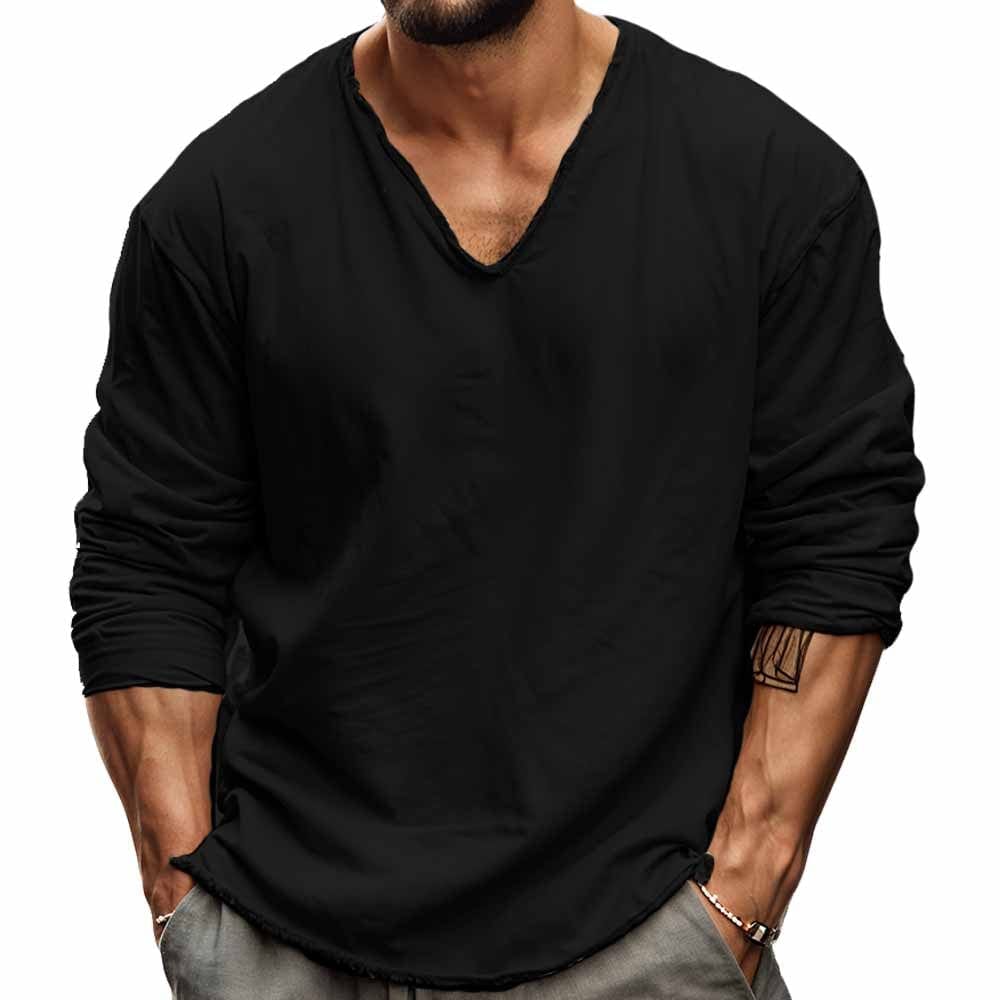 Caleb | Herren Longsleeve V-Ausschnitt – Relaxed Fit – Bio-Baumwolle Hirschfeld Schwarz S 