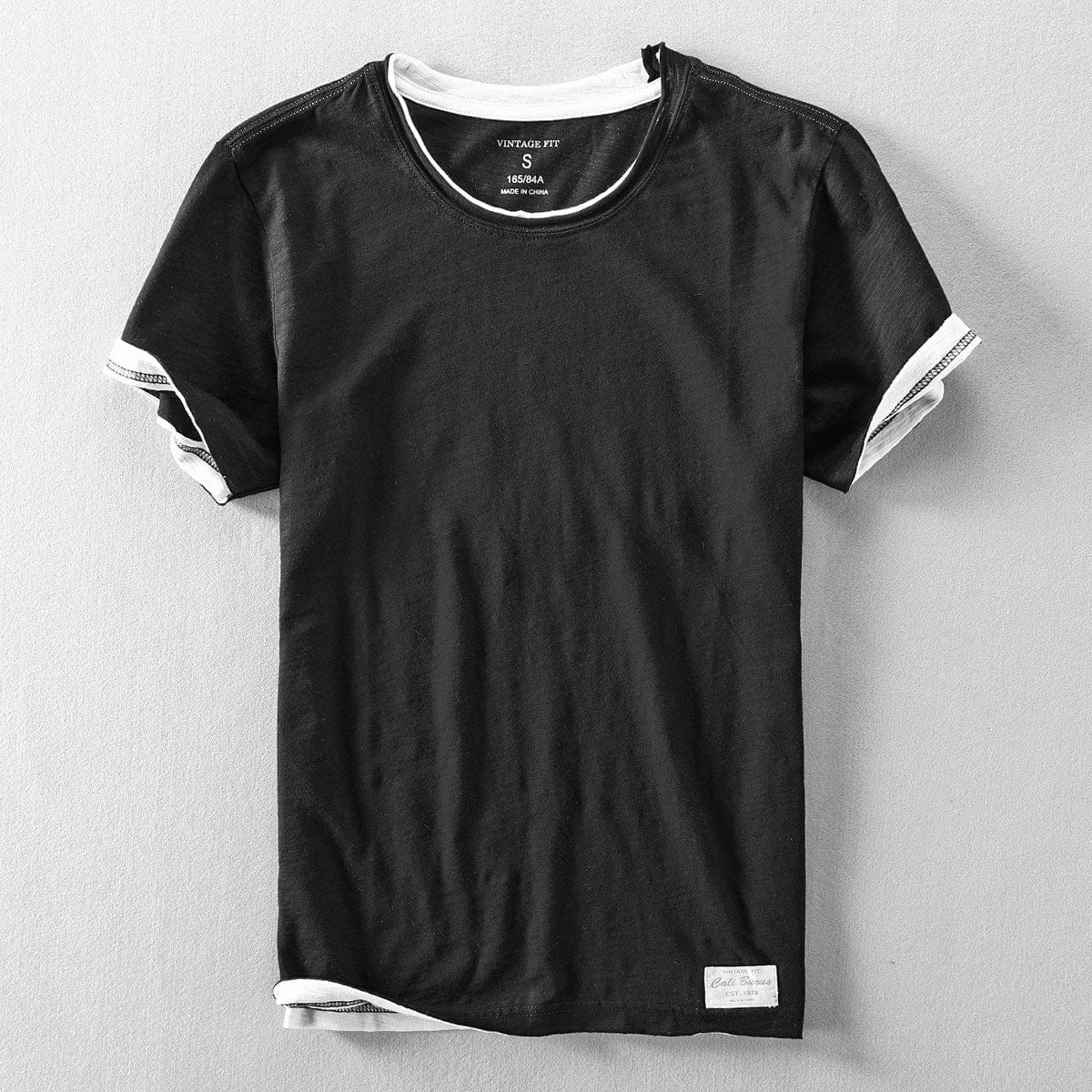 Aaron | Herren T-Shirt Rundhals – Double-Layer – Baumwolle – Vintage Fit Hirschfeld Schwarz S 