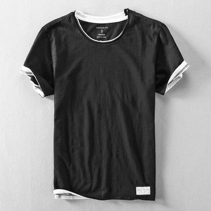 Aaron | Herren T-Shirt Rundhals – Double-Layer – Baumwolle – Vintage Fit Hirschfeld Schwarz S 