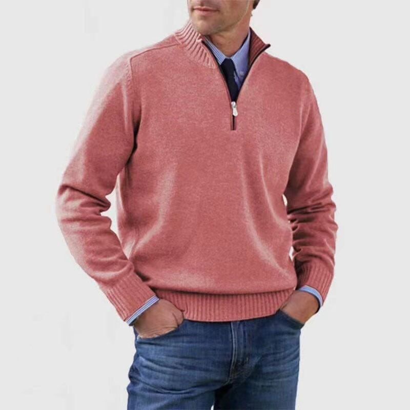 Jerome | Herren Troyer Halbzip Stehkragen – Business-Casual – Strick Karl | Quarter Zipper Knitwear Hirschfeld Rosa M 
