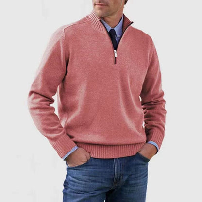 Jerome | Herren Troyer Halbzip Stehkragen – Business-Casual – Strick Karl | Quarter Zipper Knitwear Hirschfeld Rosa M 