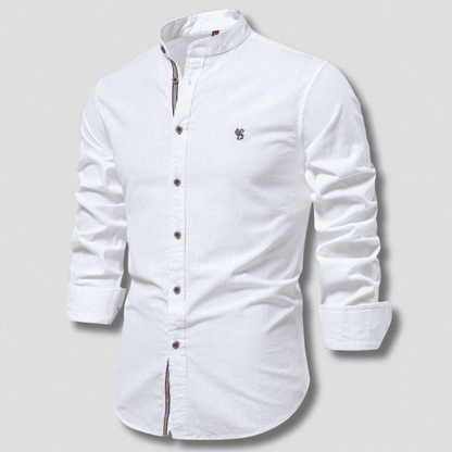 Silas | Herren Leinenhemd Langarm – Stehkragen – Baumwolle-Leinen – Sommer Hirschfeld Weiß S 