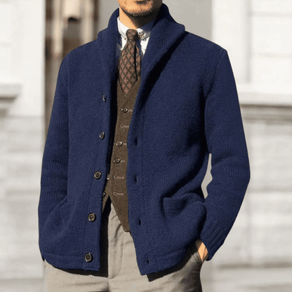 Colton | Herren Strick-Cardigan – Schalkragen – Knopfleiste – 100% Bio-Baumwolle Hirschfeld Blau S 