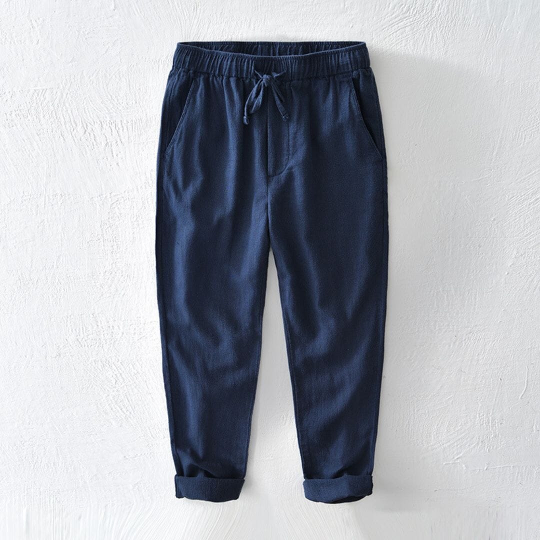 Tommy | Herren Leinenhose – Relaxed Fit – elastischer Bund & Kordelzug – atmungsaktiv Hirschfeld Blau XS 