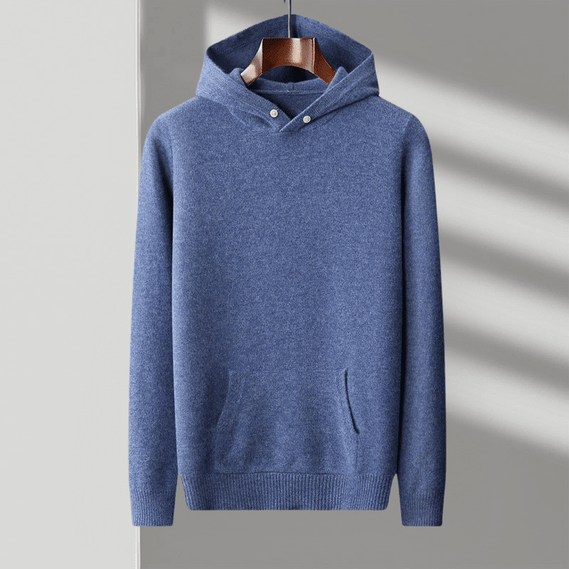 Cesar | Herren Merino Hoodie – Kapuze – Kängurutasche – 100% Merinowolle Hirschfeld Blau XS 