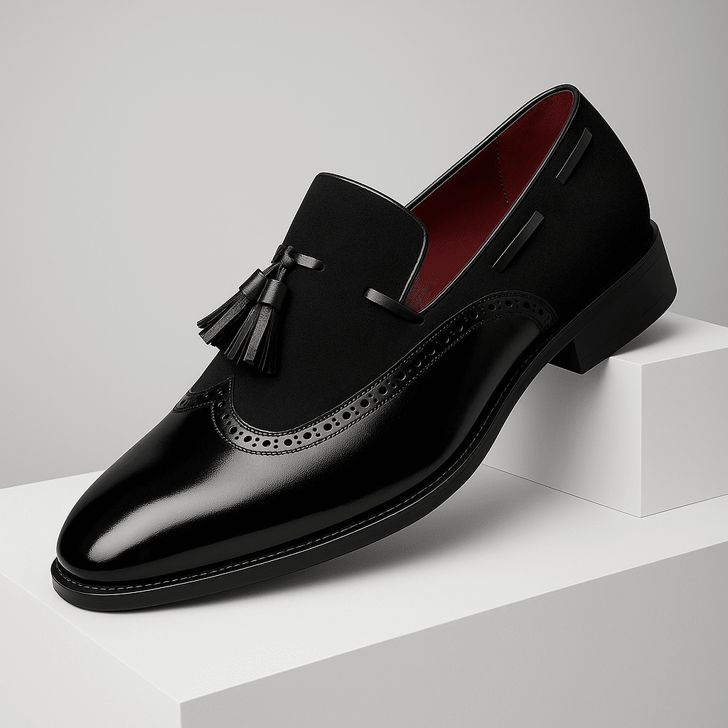 Elliot | Herren Tassel Loafer – Wingtip/Brogue – Lederoptik Hirschfeld Klassisches Schwarz 38 