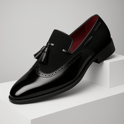 Elliot | Herren Tassel Loafer – Wingtip/Brogue – Lederoptik Hirschfeld Klassisches Schwarz 38 