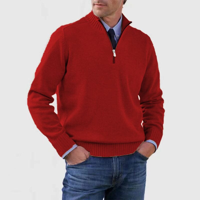 Jerome | Herren Troyer Halbzip Stehkragen – Business-Casual – Strick Karl | Quarter Zipper Knitwear Hirschfeld Rot M 
