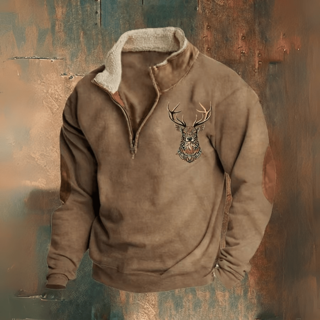 Dom | Herren Pullover 1/4-Zip – Stehkragen – Sherpa-Kragen – Fleece Hirschfeld Braun (Fast ausverkauft) S 