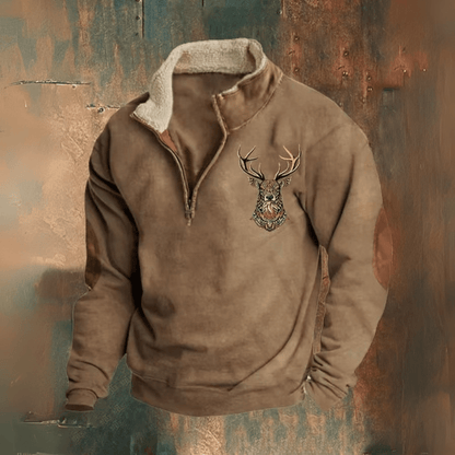 Dom | Herren Pullover 1/4-Zip – Stehkragen – Sherpa-Kragen – Fleece Hirschfeld Braun (Fast ausverkauft) S 