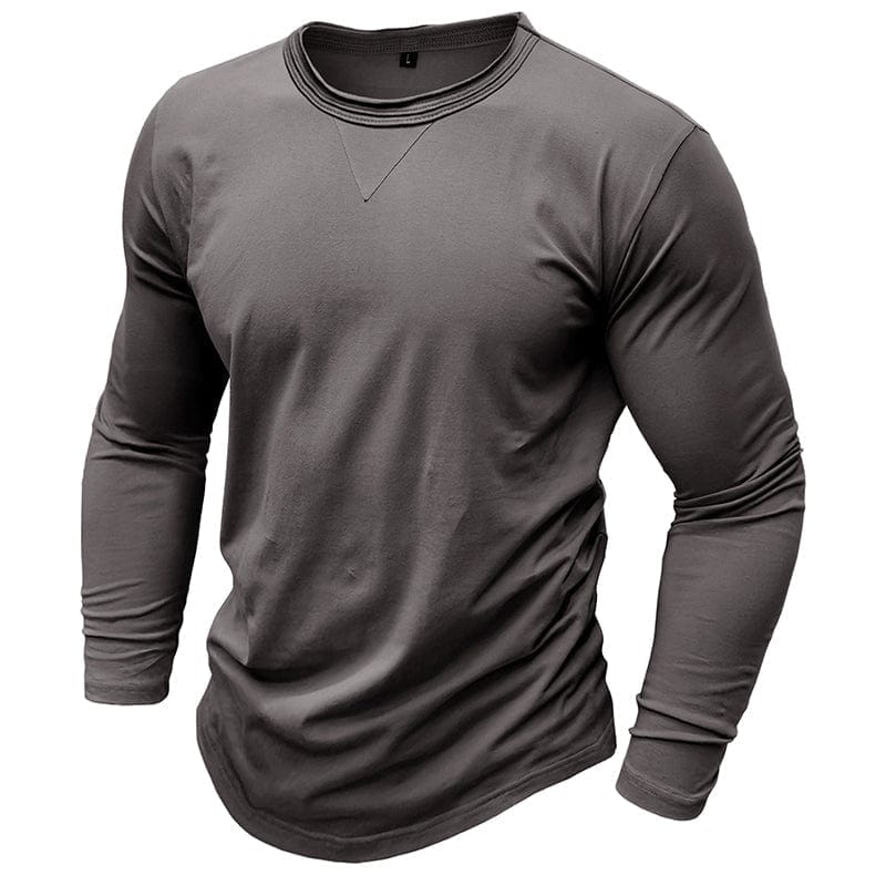 Wyatt | Herren Longsleeve Rundhals – Baumwolle-Stretch – sportlich Hirschfeld Dunkelgrau S 