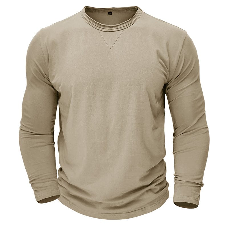 Wyatt | Herren Longsleeve Rundhals – Baumwolle-Stretch – sportlich Hirschfeld Hellkhaki S 