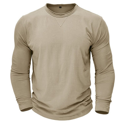 Wyatt | Herren Longsleeve Rundhals – Baumwolle-Stretch – sportlich Hirschfeld Hellkhaki S 