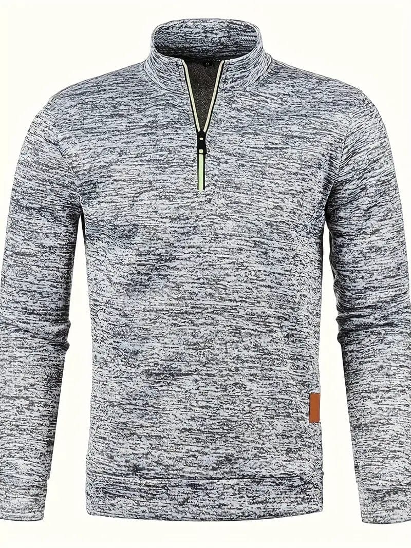 Bastian | Herren 1/4-Zip Strickpullover – Stehkragen – Rippstruktur – warm & atmungsaktiv Hirschfeld Hellgrau S 