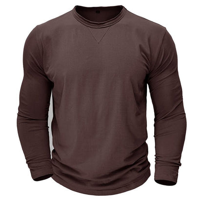 Wyatt | Herren Longsleeve Rundhals – Baumwolle-Stretch – sportlich Hirschfeld Dunkelbraun S 