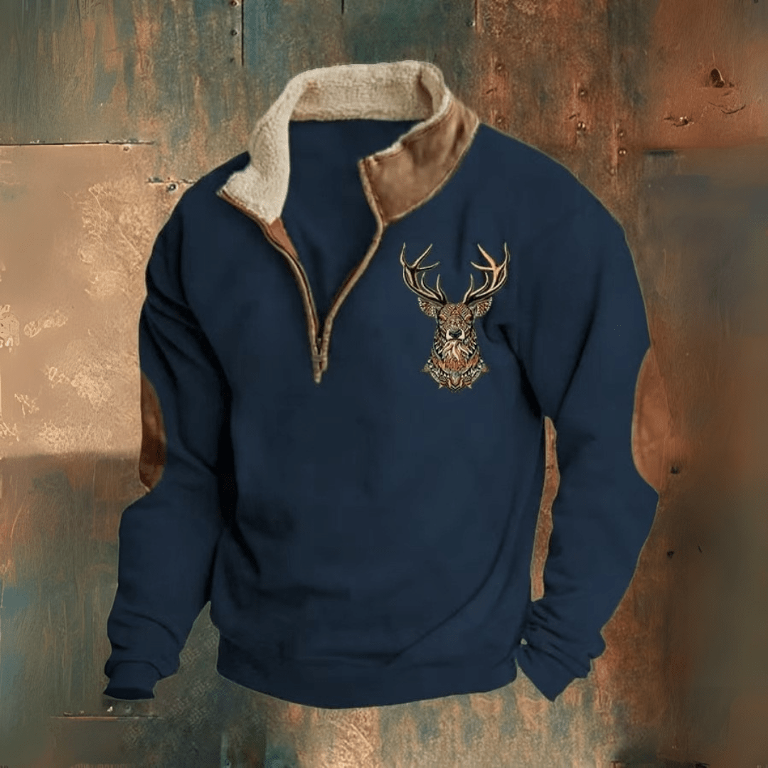 Dom | Herren Pullover 1/4-Zip – Stehkragen – Sherpa-Kragen – Fleece Hirschfeld Marineblau S 