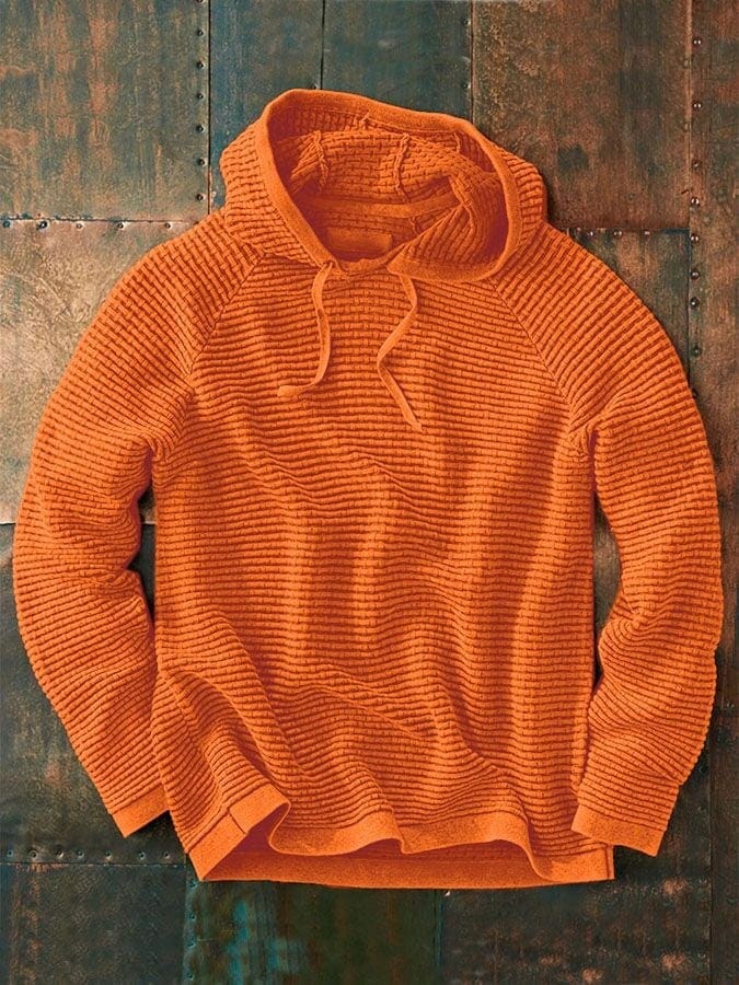 Dominik | Herren Strick-Hoodie – Kapuze – Rippstruktur – Regular Fit – weich & atmungsaktiv Hirschfeld Orange S 