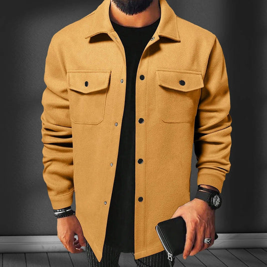 Willie | Herren Overshirt aus Flanell-Woll-Mix – Oversized Fit – Druckknöpfe – Utility-Taschen – Reverskragen Hirschfeld Goldbraun S 