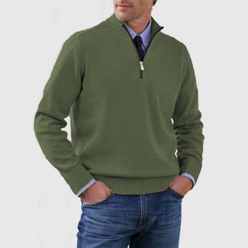 Jerome | Herren Troyer Halbzip Stehkragen – Business-Casual – Strick Karl | Quarter Zipper Knitwear Hirschfeld Olivgrün M 