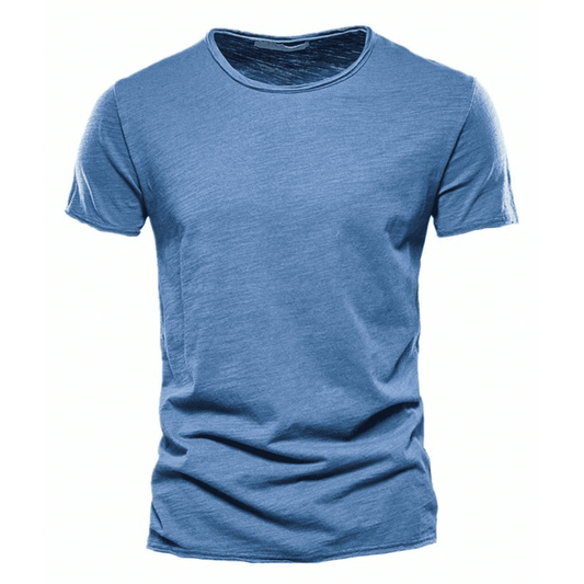 Gabriel | Herren T-Shirt Rundhals – Baumwolle – Slub-Feinstrick Hirschfeld Denim Blau XS 