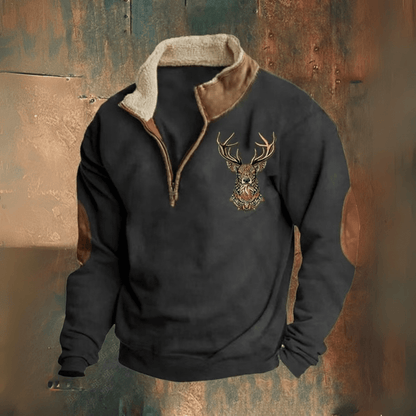 Dom | Herren Pullover 1/4-Zip – Stehkragen – Sherpa-Kragen – Fleece Hirschfeld Schwarz S 