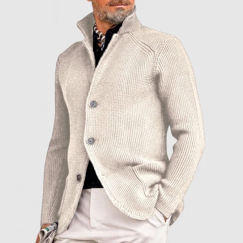 Leon | Herren Strick-Cardigan – Schalkragen – Rippstrick – Knopfleiste – Taschen Hirschfeld Beige S 