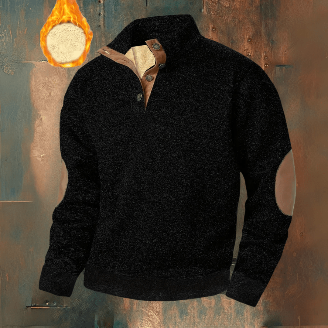 Kilian | Herren Fleece-Sweatshirt 1/4-Zip – Stehkragen – Ellbogen-Patches – Fleece – Sherpa-Kragen Hirschfeld Schwarz M 