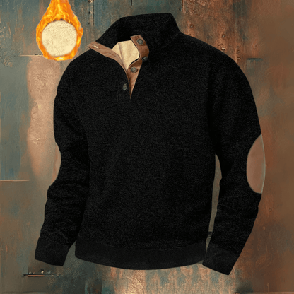 Kilian | Herren Fleece-Sweatshirt 1/4-Zip – Stehkragen – Ellbogen-Patches – Fleece – Sherpa-Kragen Hirschfeld Schwarz M 