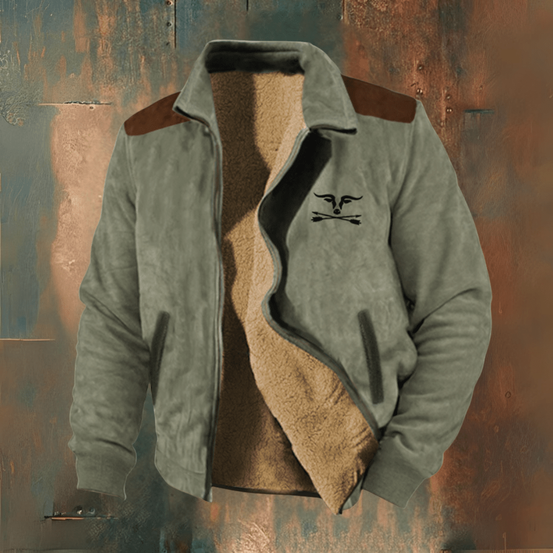 Niklas | Herren Fleecejacke – Stehkragen – durchgehender Reißverschluss – Velours-Optik außen – Fleece innen Hirschfeld Militärgrün S 