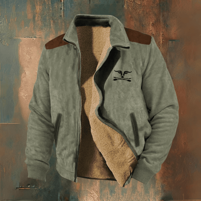 Niklas | Herren Fleecejacke – Stehkragen – durchgehender Reißverschluss – Velours-Optik außen – Fleece innen Hirschfeld Militärgrün S 