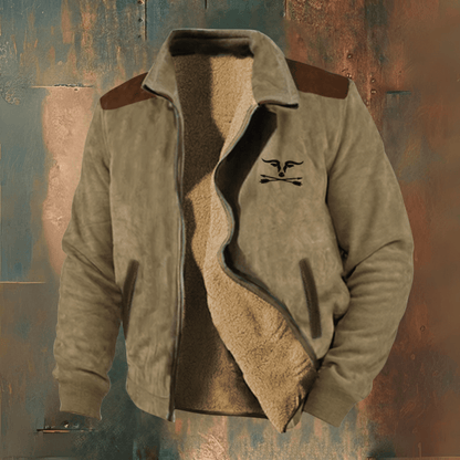 Niklas | Herren Fleecejacke – Stehkragen – durchgehender Reißverschluss – Velours-Optik außen – Fleece innen Hirschfeld Hellbraun S 