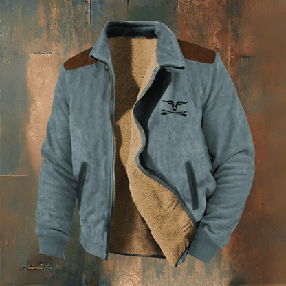 Niklas | Herren Fleecejacke – Stehkragen – durchgehender Reißverschluss – Velours-Optik außen – Fleece innen Hirschfeld Blau S 