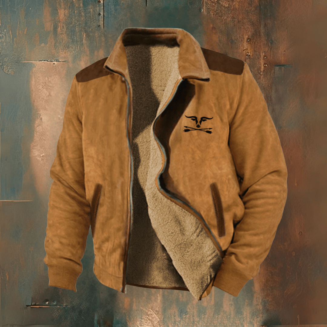 Niklas | Herren Fleecejacke – Stehkragen – durchgehender Reißverschluss – Velours-Optik außen – Fleece innen Hirschfeld Braun S 