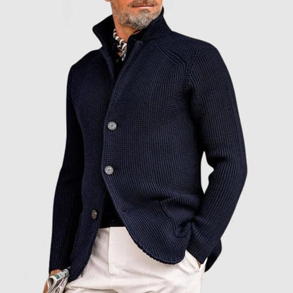 Leon | Herren Strick-Cardigan – Schalkragen – Rippstrick – Knopfleiste – Taschen Hirschfeld Marineblau S 