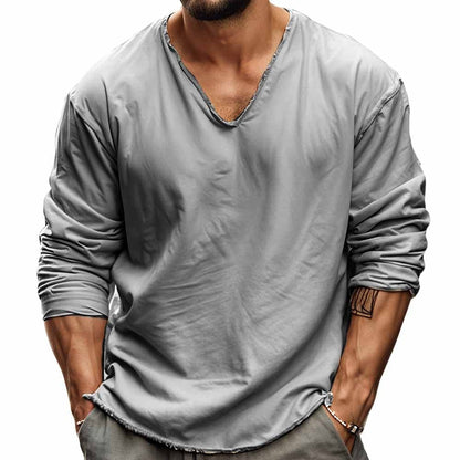 Caleb | Herren Longsleeve V-Ausschnitt – Relaxed Fit – Bio-Baumwolle Hirschfeld Hellgrau S 