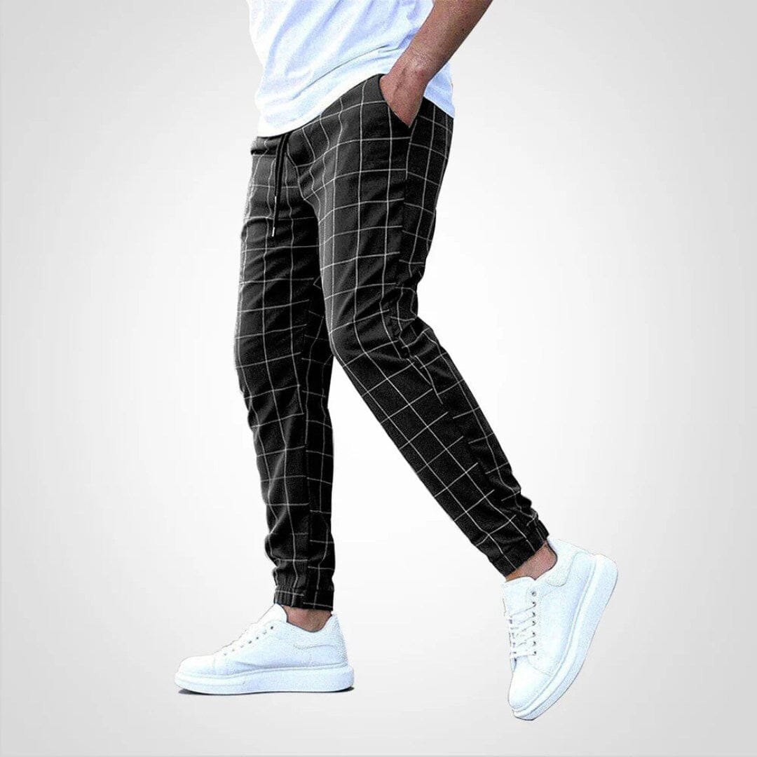 Wayne | Herren Jogginghose – Slim Taper – Fensterkaro – elastischer Bund & Rippbündchen – atmungsaktiv Hirschfeld Schwarz XS 