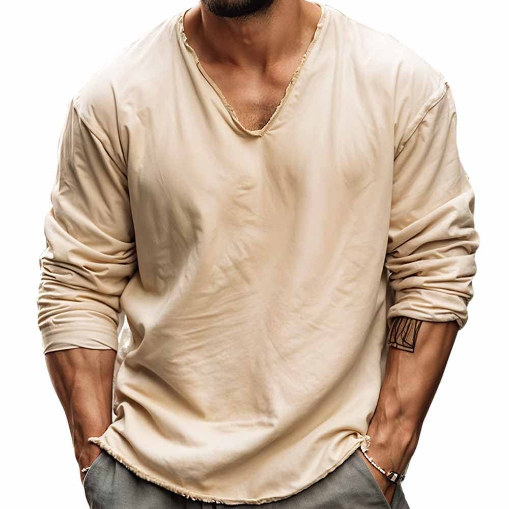 Caleb | Herren Longsleeve V-Ausschnitt – Relaxed Fit – Bio-Baumwolle Hirschfeld Beige S 