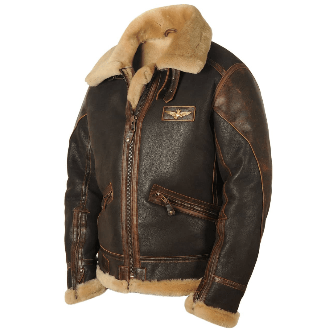 Grayson | Herren Aviatorjacke – Leder – Schaffellfutter – Shearling-Kragen – Front-Reißverschluss – Taschen Hirschfeld Dunkelbraun S 