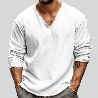 Caleb | Herren Longsleeve V-Ausschnitt – Relaxed Fit – Bio-Baumwolle Hirschfeld Weiß S 
