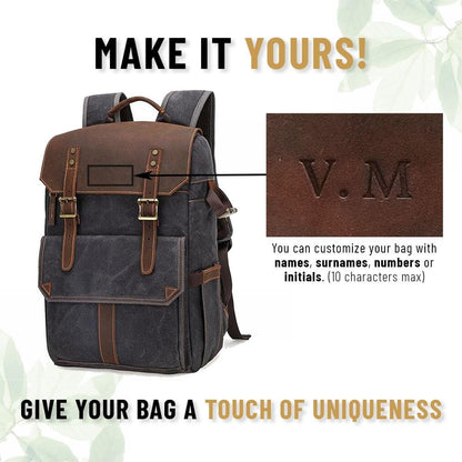 Paul | Kamera-Rucksack Herren/Unisex – gewachstes Canvas & Leder – abnehmbarer Kameraeinsatz – wasserabweisend – 25 L canvas backpack Hirschfeld 