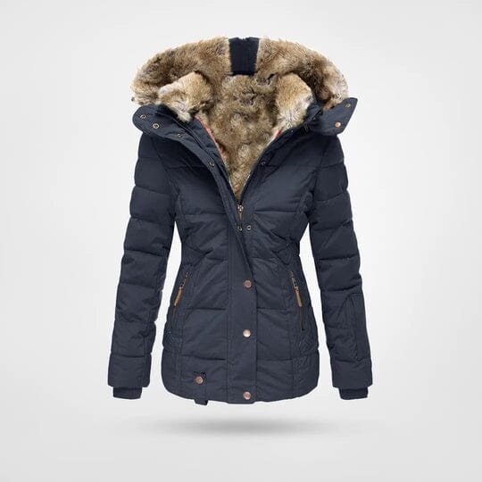 Agnes | Damen Winterjacke mit Kapuze – hochschließender Kragen – warm gefüttert (Fleece) – windabweisend csvnovember Hirschfeld Blau S 