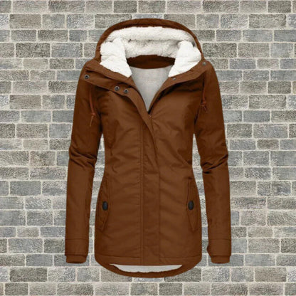 Alicia | Damen Winterparka – lang – warm gefüttert – Kapuze – wasserabweisend sofie mode20241022 Hirschfeld Braun S 