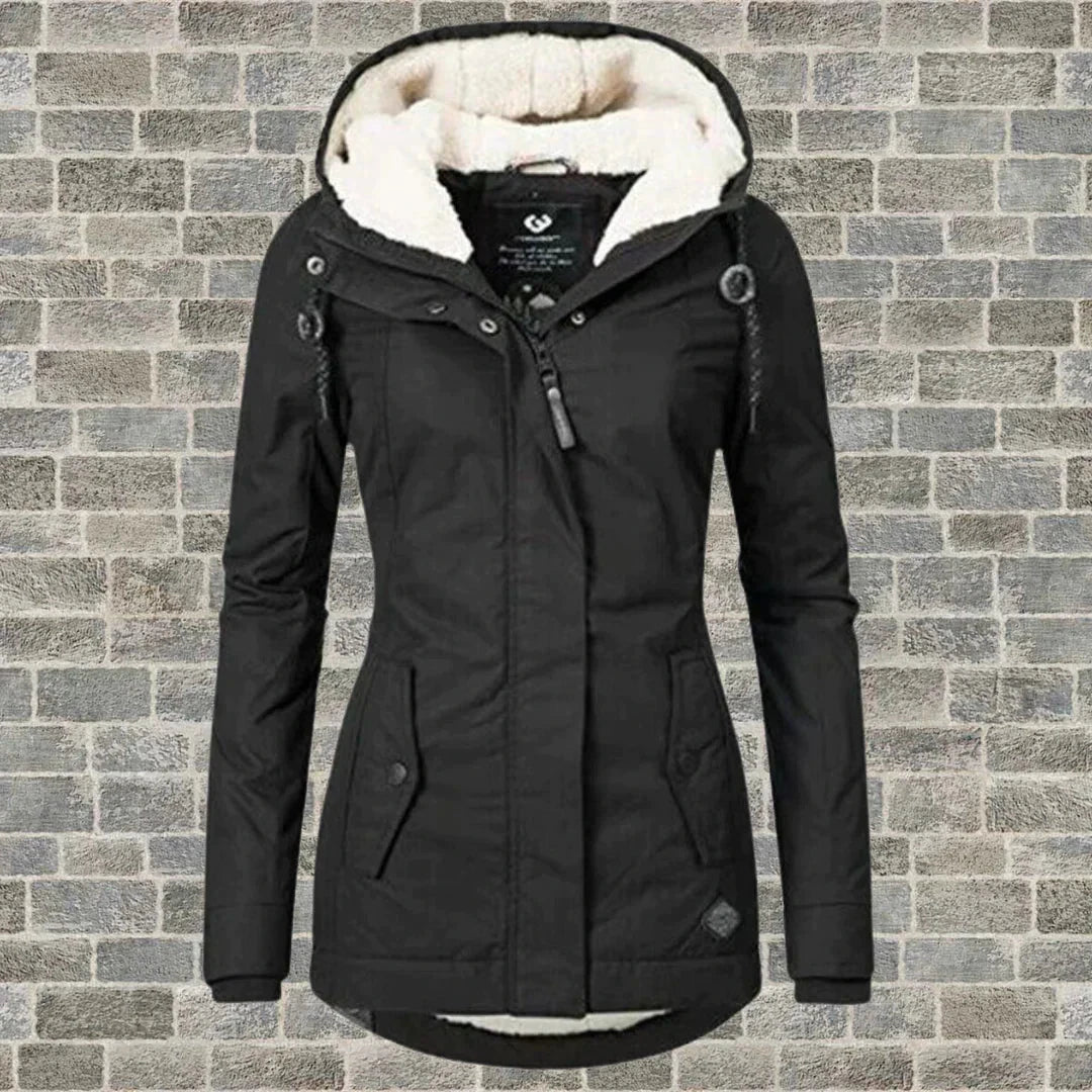 Alicia | Damen Winterparka – lang – warm gefüttert – Kapuze – wasserabweisend sofie mode20241022 Hirschfeld Schwarz S 