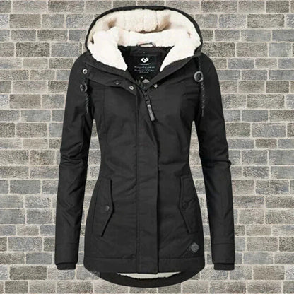 Alicia | Damen Winterparka – lang – warm gefüttert – Kapuze – wasserabweisend sofie mode20241022 Hirschfeld Schwarz S 