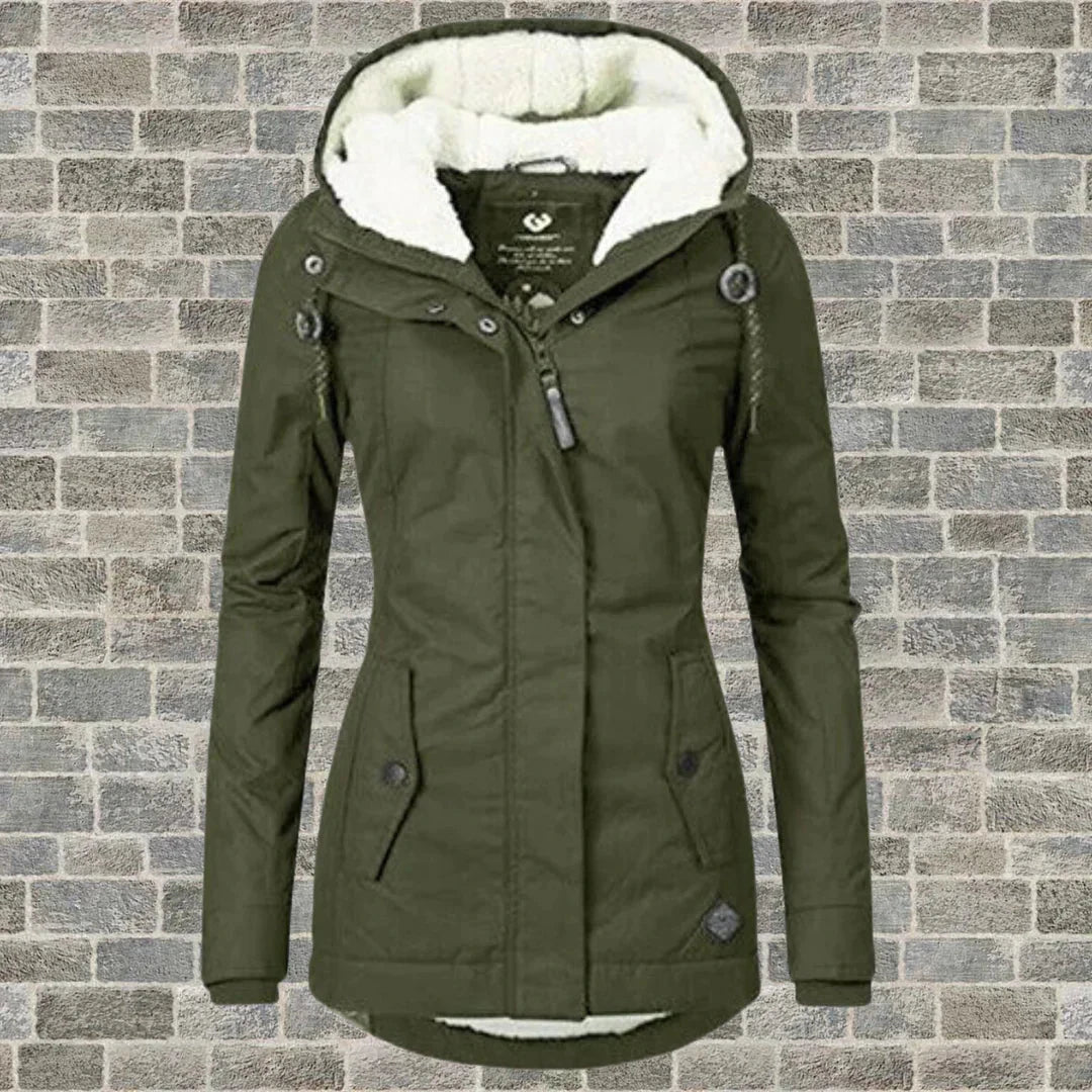 Alicia | Damen Winterparka – lang – warm gefüttert – Kapuze – wasserabweisend sofie mode20241022 Hirschfeld Army grün S 