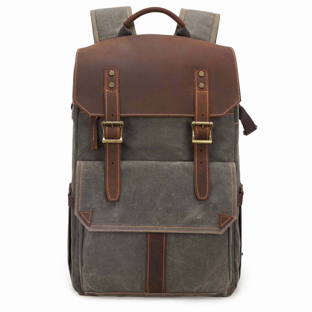 Paul | Kamera-Rucksack Herren/Unisex – gewachstes Canvas & Leder – abnehmbarer Kameraeinsatz – wasserabweisend – 25 L canvas backpack Hirschfeld Grün-Armee 