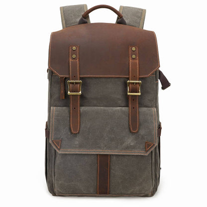 Paul | Kamera-Rucksack Herren/Unisex – gewachstes Canvas & Leder – abnehmbarer Kameraeinsatz – wasserabweisend – 25 L canvas backpack Hirschfeld Grün-Armee 