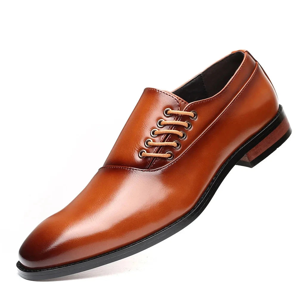 Calvin | Herren Schnürschuhe – seitliche Schnürung – Echtleder Hirschfeld Cognac 39 
